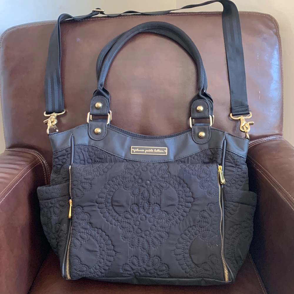 Petunia pickle bottom city carryall diaper bag. Floral black.